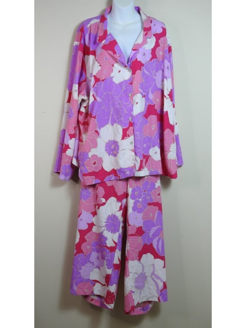 Natori Floral Pajama Set 2X Pink Purple Lounge Sleepwear Button Front Set 2pc - Picture 2 of 7